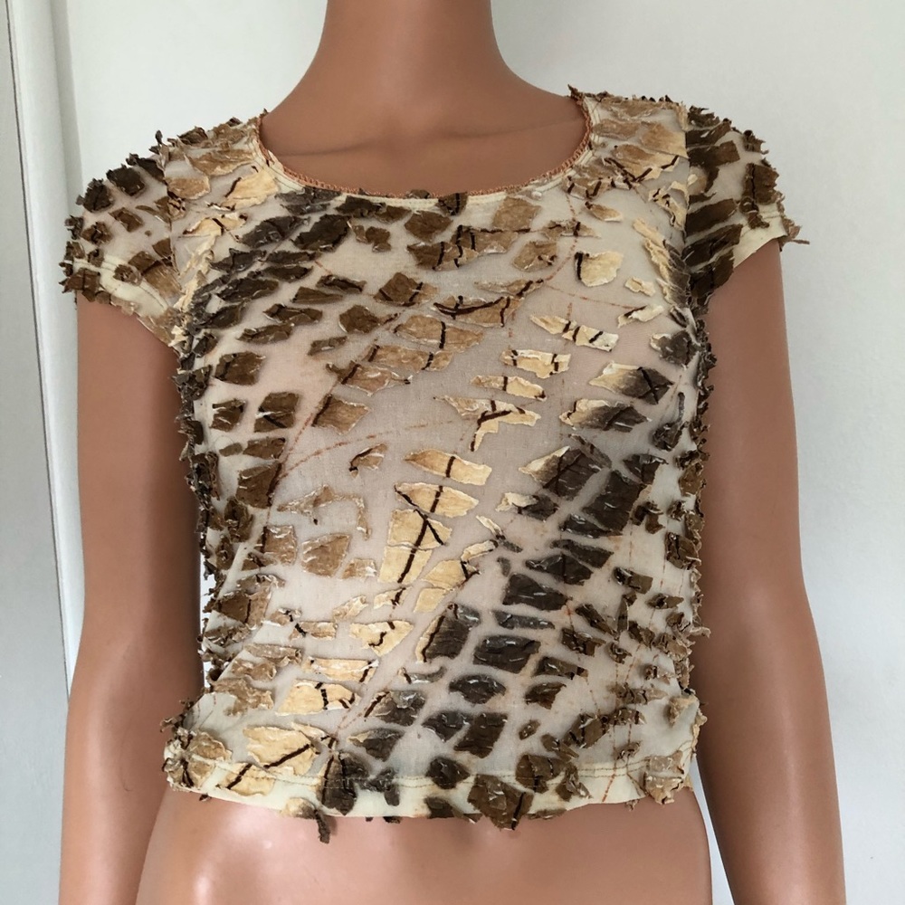 Ruffled Neutral Colored Crop Shirt